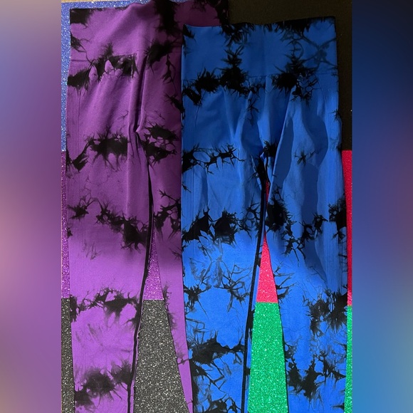 Pants - Womens Tie-Dye Leggings - Purple and Blue (run small)